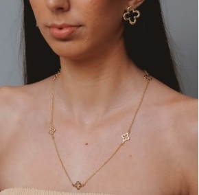 Conjunto Brinco e Cordão Trevo